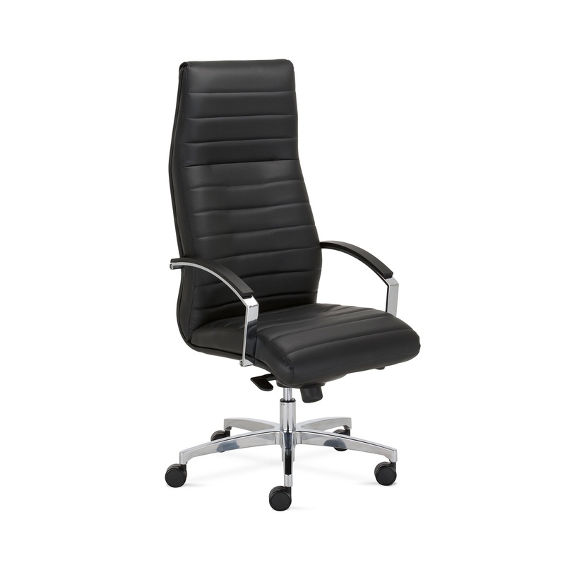 Image of Leather executive chair Nowy Styl Lynx Highback with fixed armrests, Black/Chrome-plated, New, Ergonomic chair - ideal for flexible working