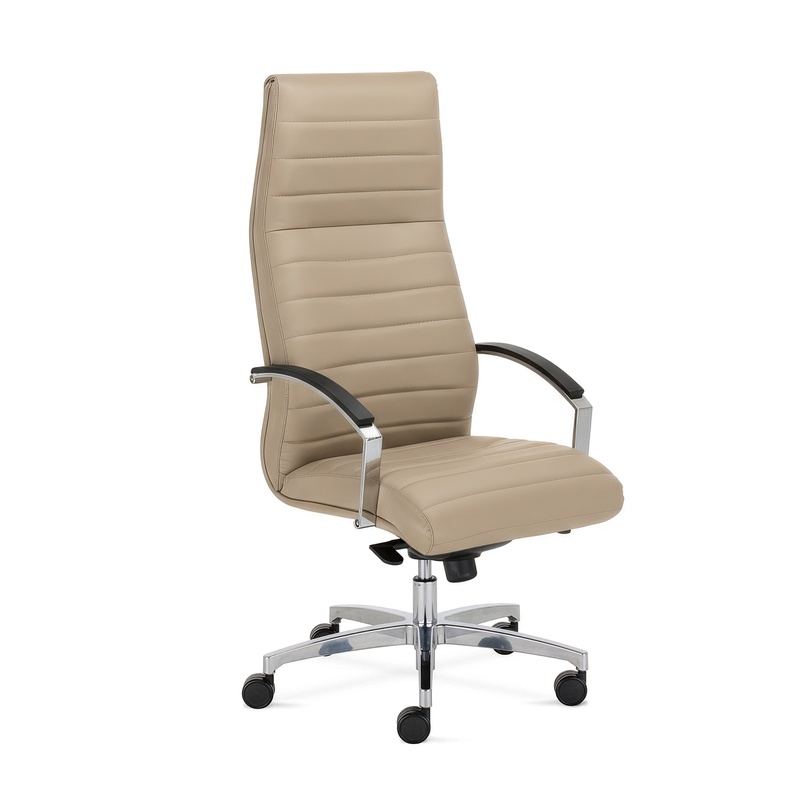 Image of Imitation leather executive chair Nowy Styl Lynx with fixed armrests, Light beige/Chrome-plated, New, Ergonomic chair - ideal for flexible working