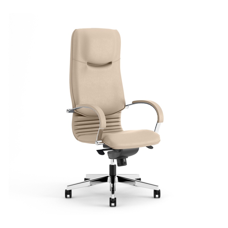 Image of Imitation leather executive chair Nowy Styl Nova with fixed armrests, Light beige/Chrome-plated, New, Ergonomic chair - ideal for flexible working