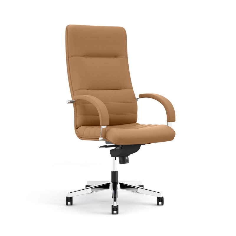 Image of Nowy Styl Linea leather executive chair with fixed armrests, Beige/Chrome-plated, New, Ergonomic chair - ideal for flexible working