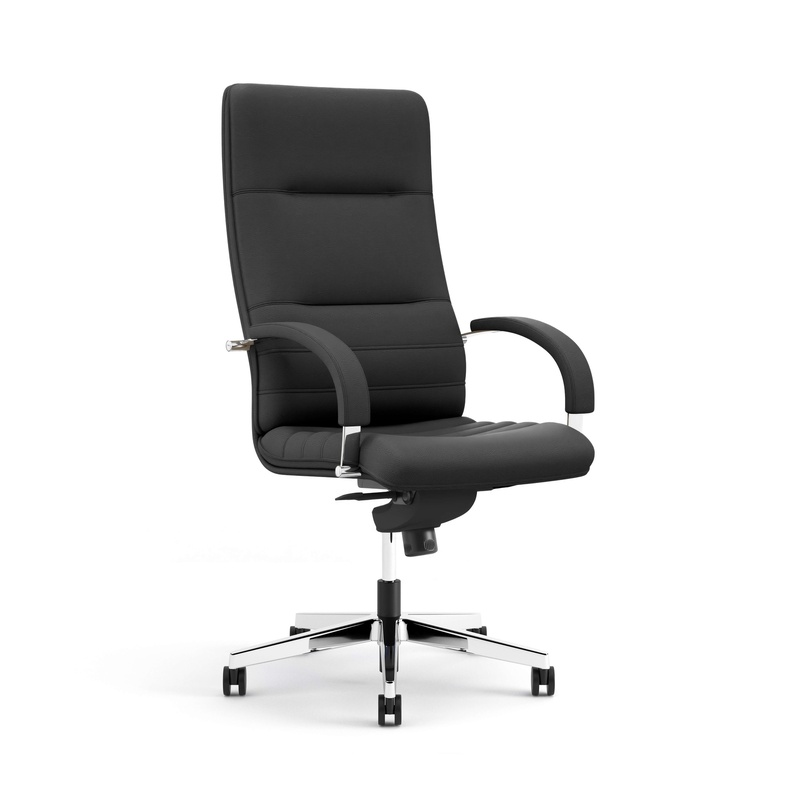 Image of Imitation leather executive chair Nowy Styl Linea with fixed armrests, Black/Chrome-plated, New, Ergonomic chair - ideal for flexible working