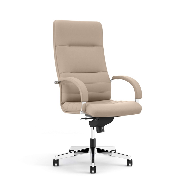 Image of Imitation leather executive chair Nowy Styl Linea with fixed armrests, Light beige/Chrome-plated, New, Ergonomic chair - ideal for flexible working