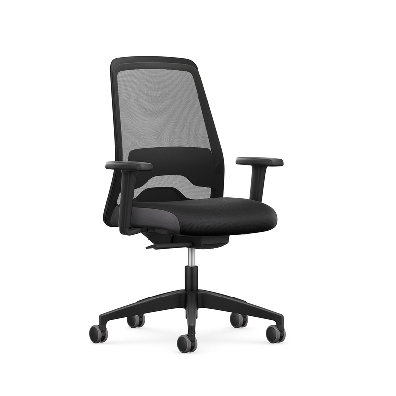 Image of Interstuhl EVERYis1 office chair with mesh backrest, with 2D armrests Black/Black, New