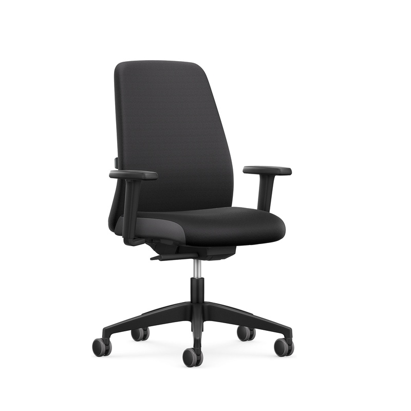 Image of Interstuhl EVERYis1 office chair with upholstered backrest, with 2D armrests Black/Black, New