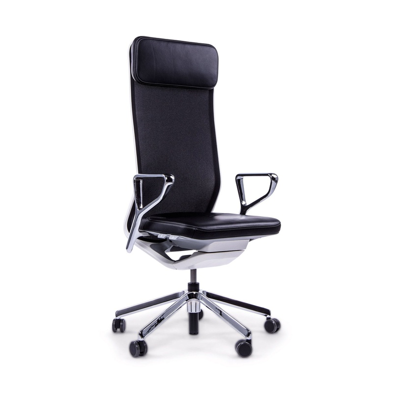 Image of Leather executive chair Sitag SitagTeam Mesh Highback with fixed armrests, Black/Chrome-plated, New, Ergonomic chair - ideal for flexible working