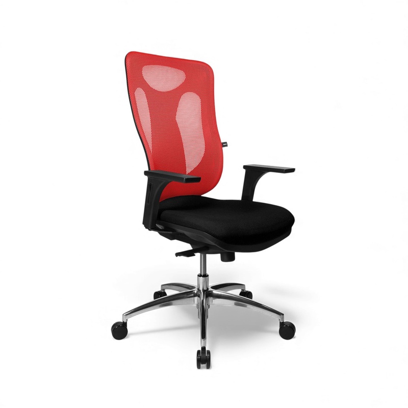 Image of Office chair Topstar Net Pro 100 with 1D armrests, Red/High-gloss polished, New, Ergonomic chair - ideal for flexible working