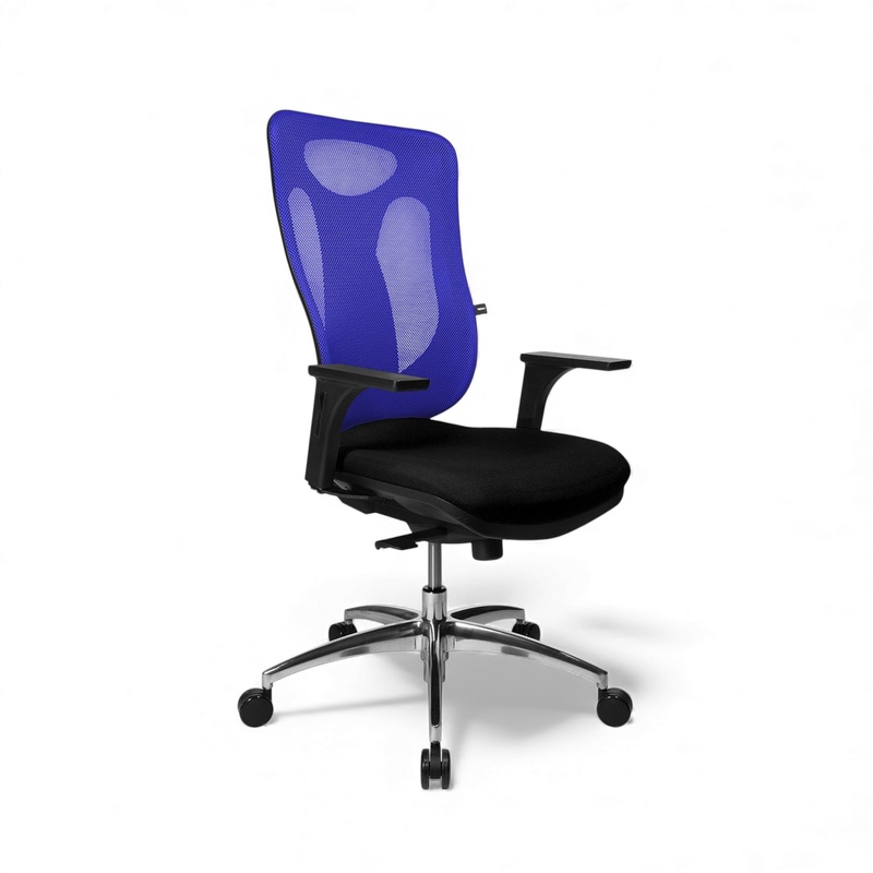 Image of Office chair Topstar Net Pro 100 with 1D armrests, Blue/High-gloss polished, New, Ergonomic chair - ideal for flexible working