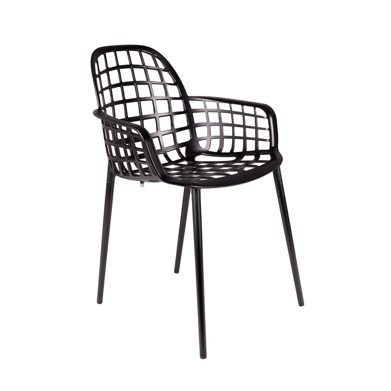 Image of Zuiver Albert Kuip garden chair - set of 2, Black with fixed armrests, New - Modern & weatherproof