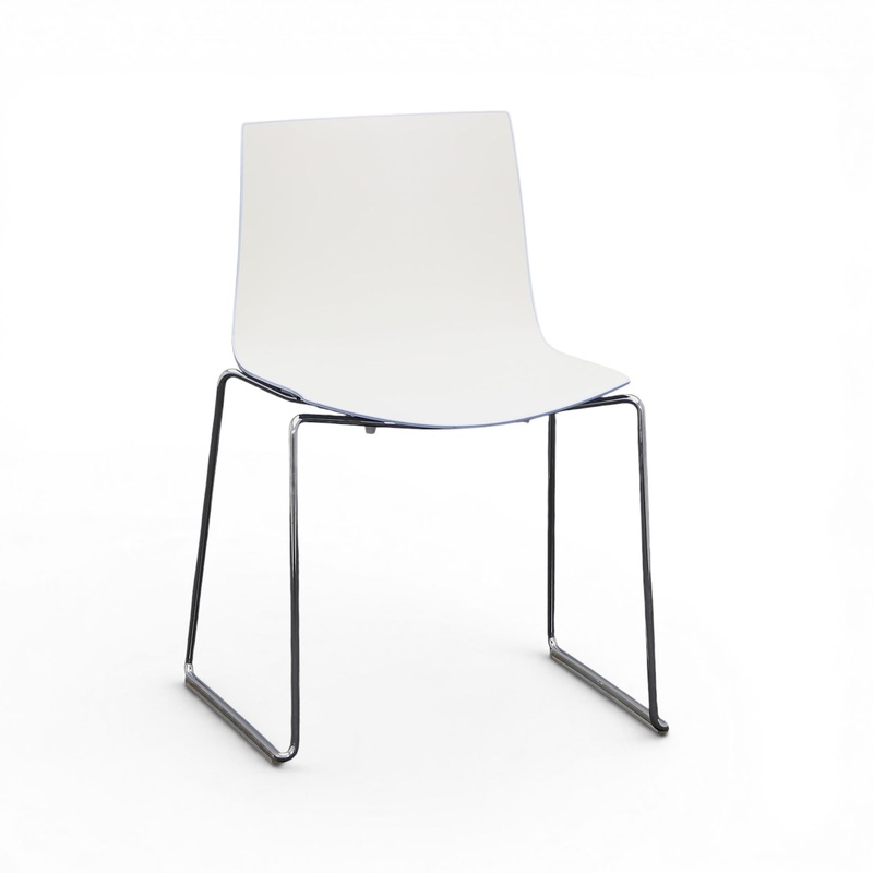 Image of Bistro stacking chairs Arper Catifa Light blue/Chrome-plated without armrests, Good - Perfect for comfortable sitting