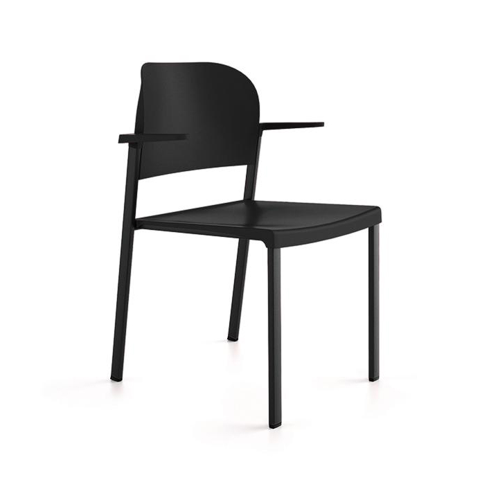 Image of 4-leg chairs IBEBI Recycled Bio Black with fixed armrests, New - Perfect for office and reception