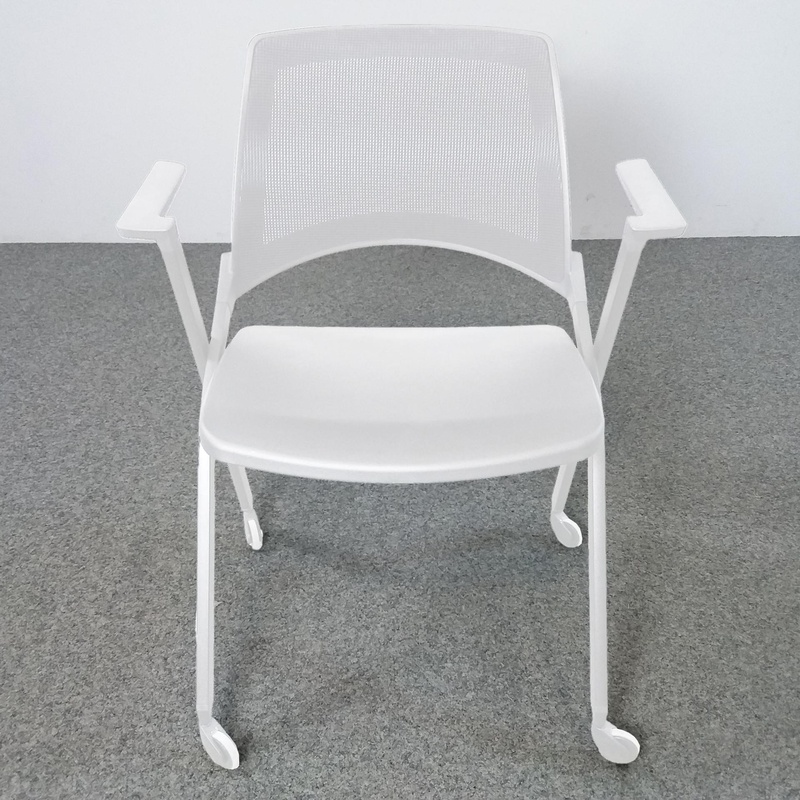 Image of 4-leg chairs IBEBI Opla White with fixed armrests, New - Perfect for office and reception