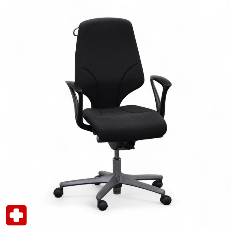 Image of Giroflex 64 office chair with coat hanger - Patterned with fixed armrests, Black, Normal used, Ergonomic chair - ideal for flexible working