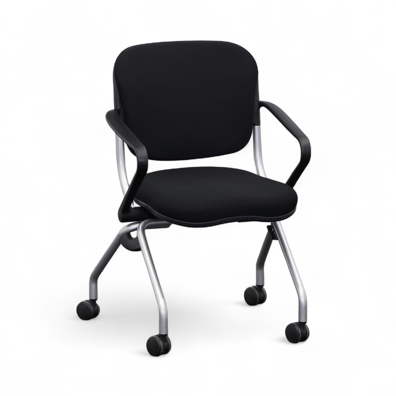 Image of Conference folding chair with castors Black with fixed armrests, Good - Perfect for office and reception