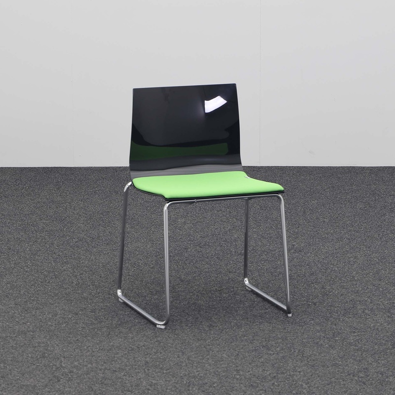Image of Skid-base chairs Moving Chairs Slim Techno Green with fixed armrests, New - Robust & stylish
