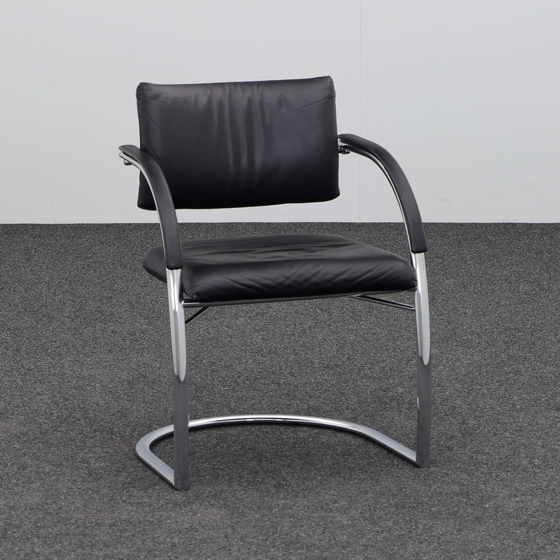 Image of Cantilever Sitag Lino Black with fixed armrests, 5-Star foot cross, Normal used - Perfect for visitors and guests