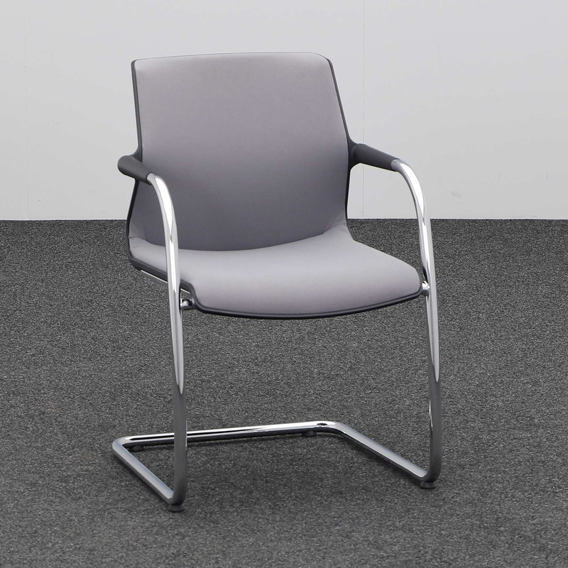 Image of Cantilever Vitra Unix Chair Gray with fixed armrests, Free swinging, Good - Perfect for visitors and guests