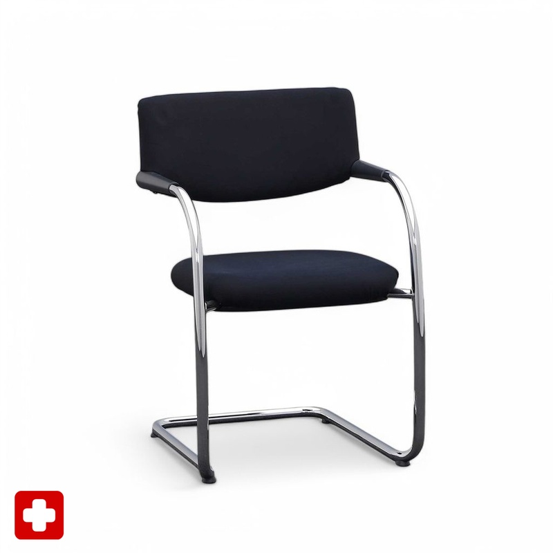 Image of Vitra Visavis cantilever conference chair Black with fixed armrests, Free swinging, Good - Perfect for visitors and guests