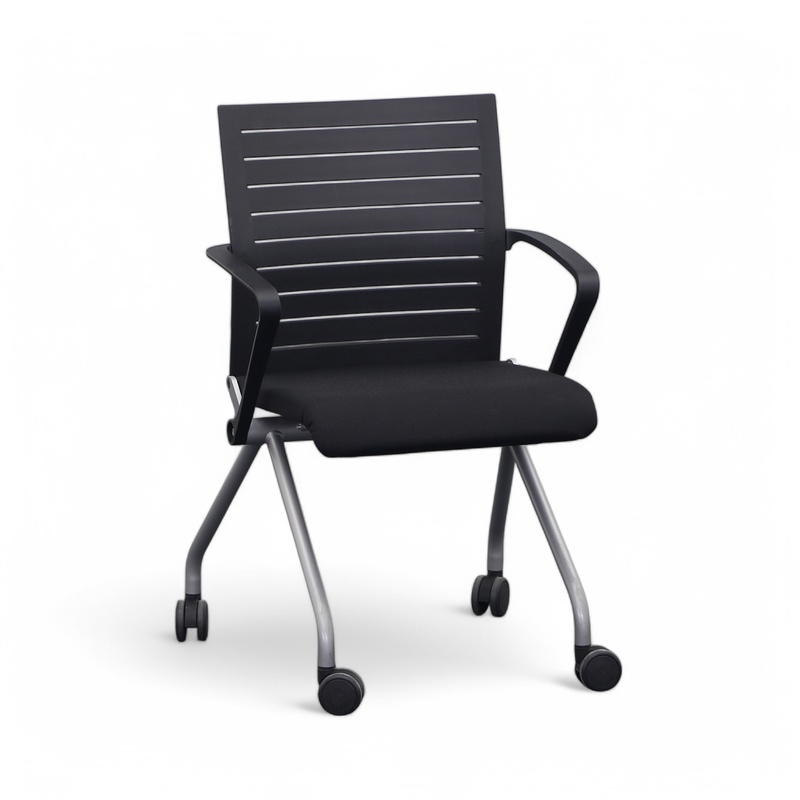 Image of Conference folding chairs Steelcase Black with fixed armrests, Normal used - Perfect for office and reception