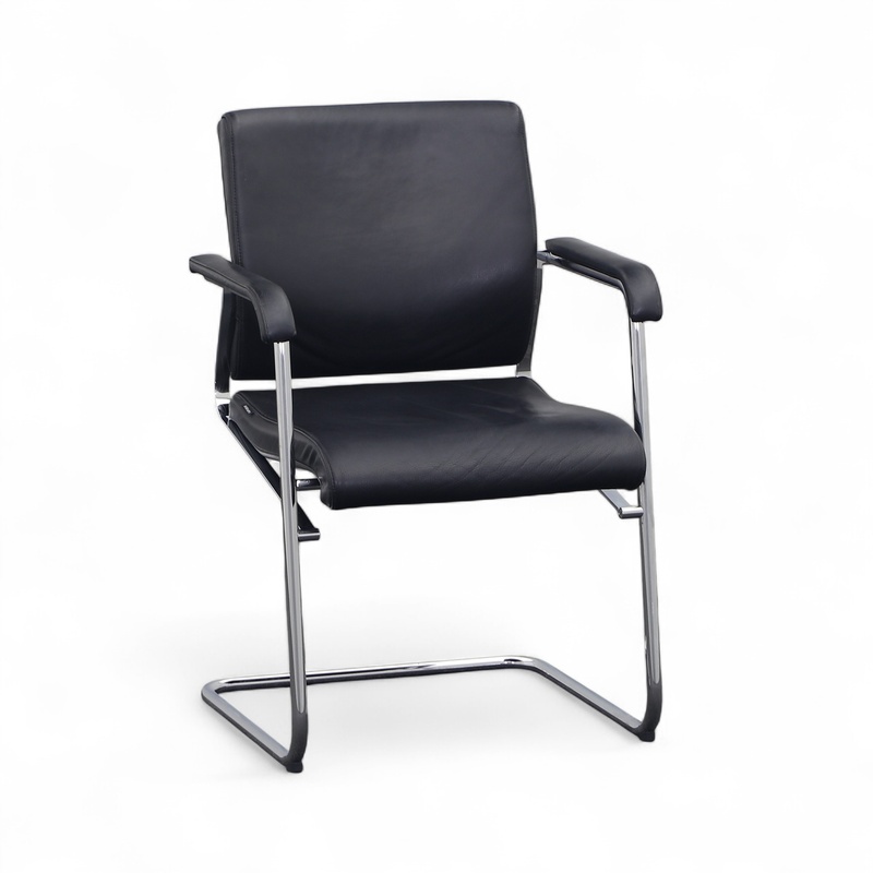 Image of Wilkhahn Sito cantilever conference chair Black with fixed armrests, Free swinging, Good - Perfect for visitors and guests