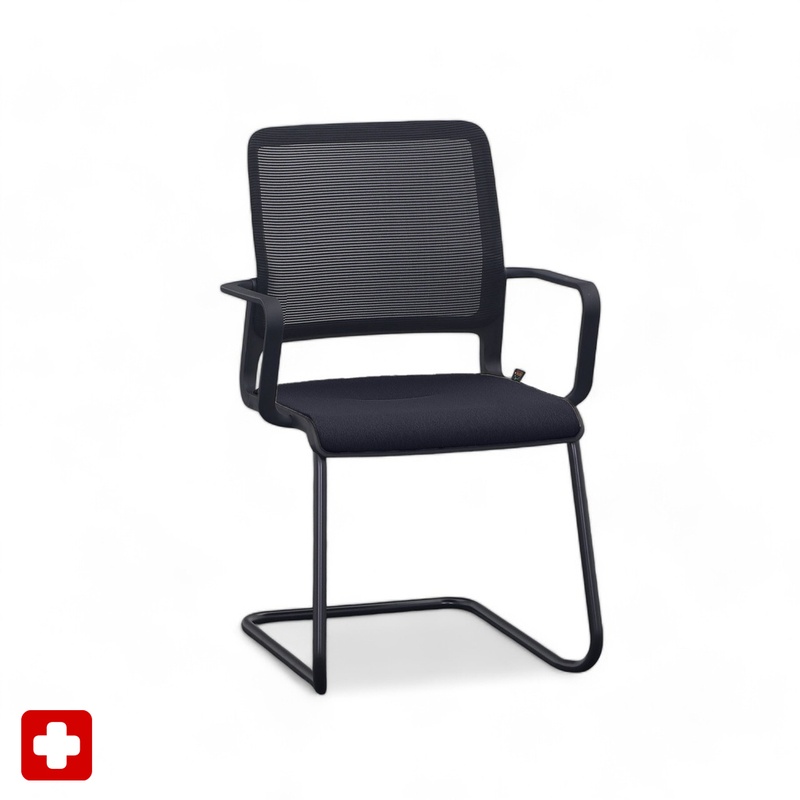 Image of Sitag SitagXilium Mesh cantilever chair Black with fixed armrests, Free swinging, New - Perfect for visitors and guests