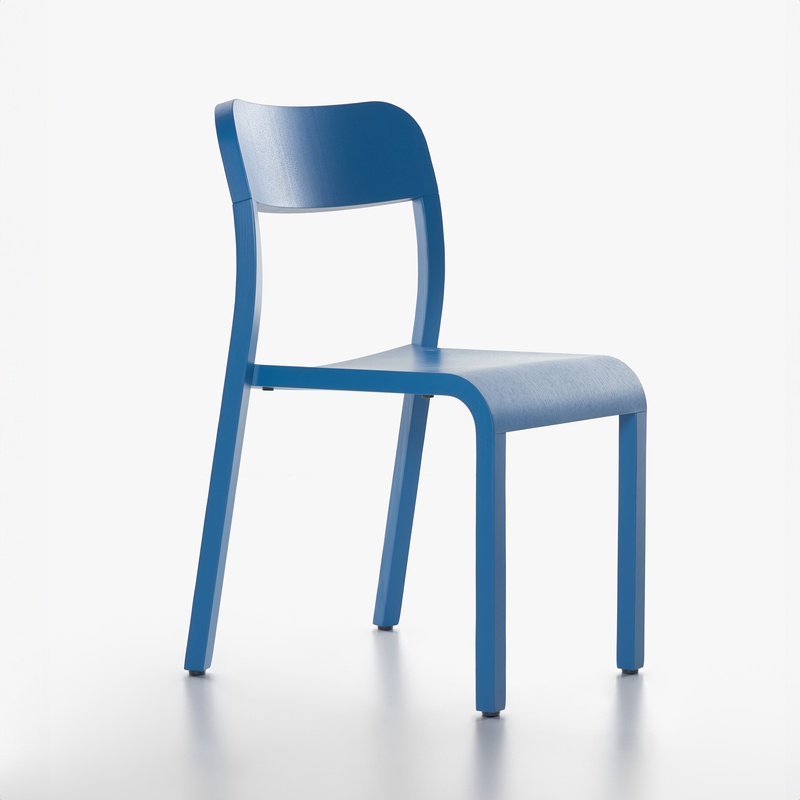 Image of Wooden chairs Plank Blocco Blue without armrests, New - Perfect for comfortable sitting