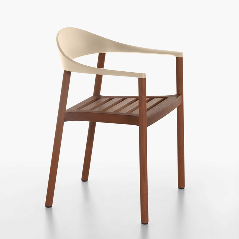 Image of Outdoor chairs Plank Monza Beige with fixed armrests, New - Perfect for office and reception