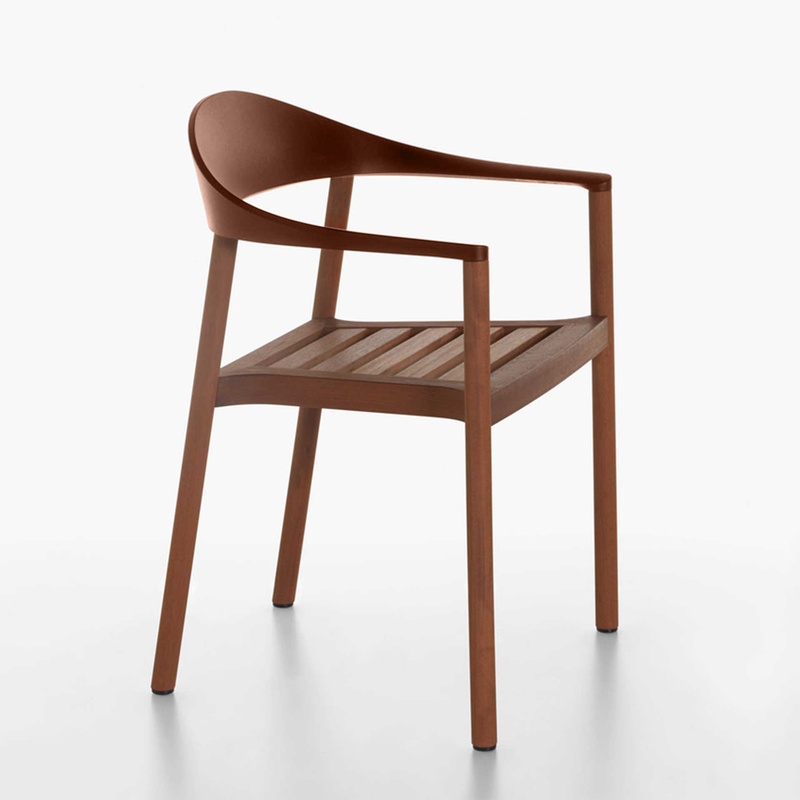 Image of Outdoor chairs Plank Monza Brown with fixed armrests, New - Perfect for office and reception