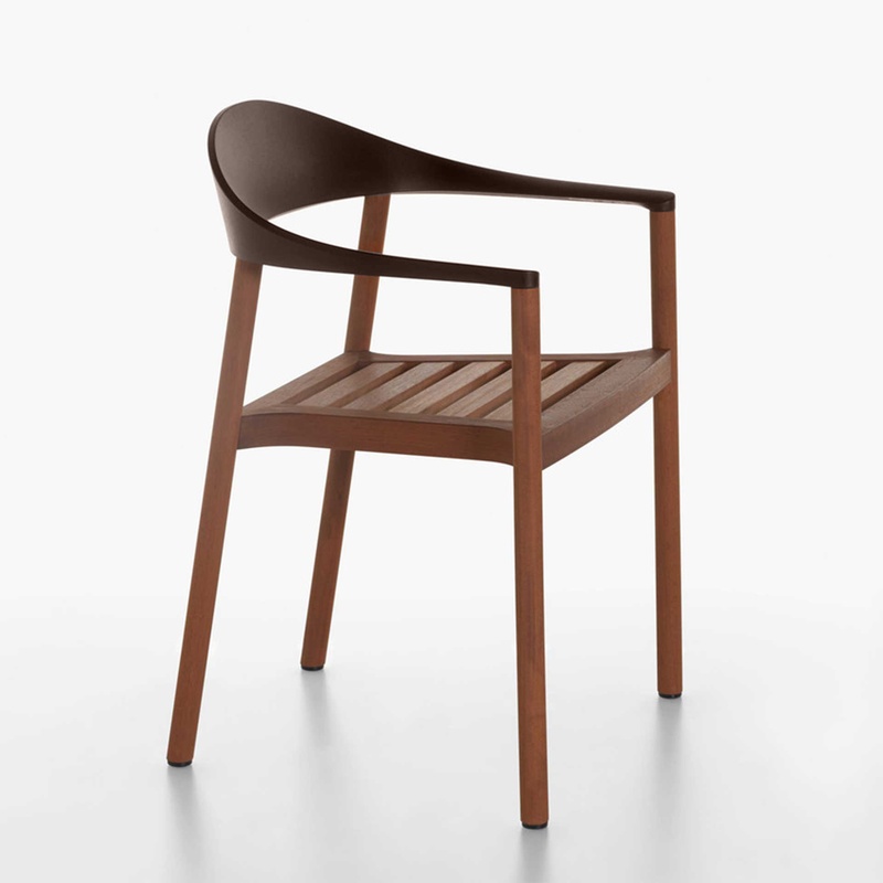 Image of Outdoor chairs Plank Monza Dark brown with fixed armrests, New - Perfect for office and reception