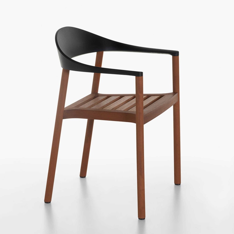 Image of Outdoor chairs Plank Monza Black with fixed armrests, New - Perfect for office and reception