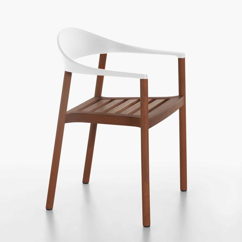 Image of Outdoor chairs Plank Monza White with fixed armrests, New - Perfect for office and reception