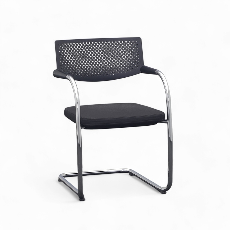 Image of Stackable Vitra Visavis conference chair Anthracite with fixed armrests, Free swinging, Normal used - Perfect for visitors and guests