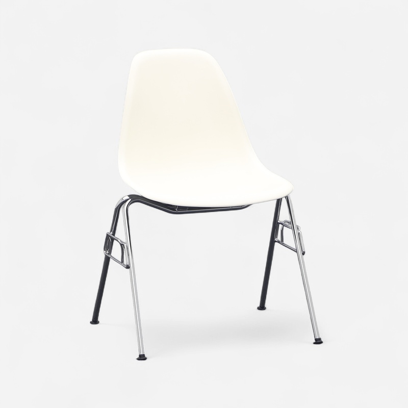 Image of Vitra Eames Plastic Side Chair DSS White/Chrome-plated without armrests, Good - Perfect for office and reception