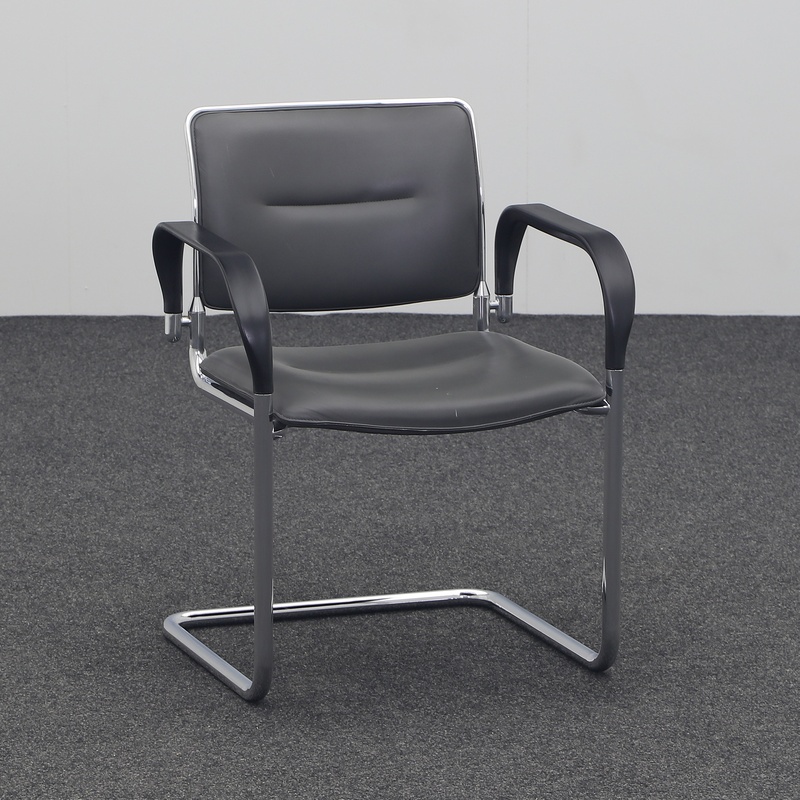 Image of Faux leather cantilever chair Anthracite/Chrome-plated with fixed armrests, Free swinging, Good - Perfect for visitors and guests
