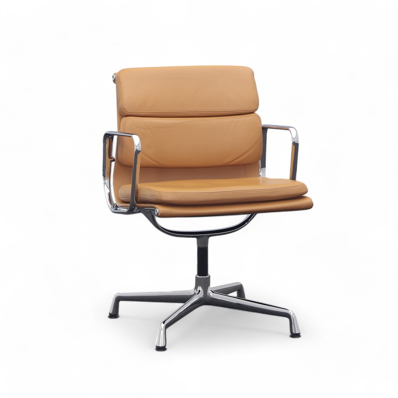 Image of Vitra Soft Pad Chair EA 208 Light brown/Chrome-plated with fixed armrests, Good - Perfect for office and reception
