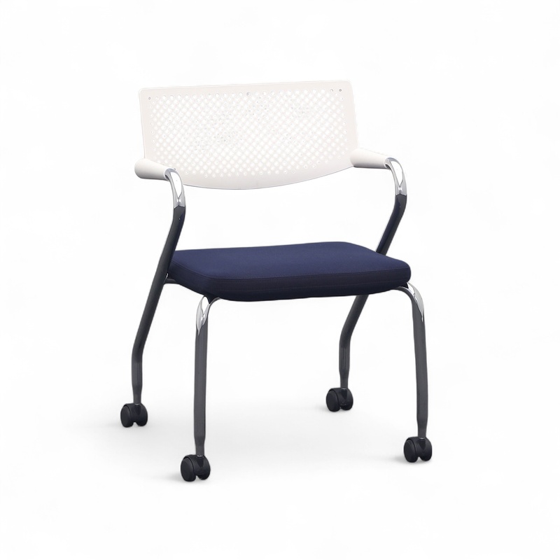 Image of Conference chair on castors Vitra Visaroll Dark blue with fixed armrests, Good - Perfect for office and reception