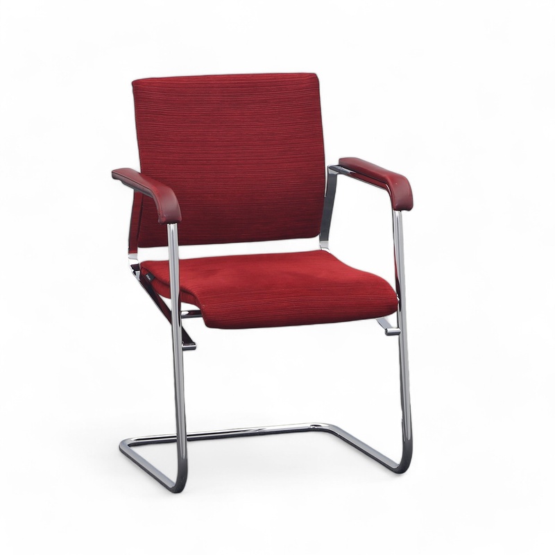 Image of Wilkhahn Sito conference chair Red/Chrome-plated with fixed armrests, Free swinging, Normal used - Perfect for visitors and guests