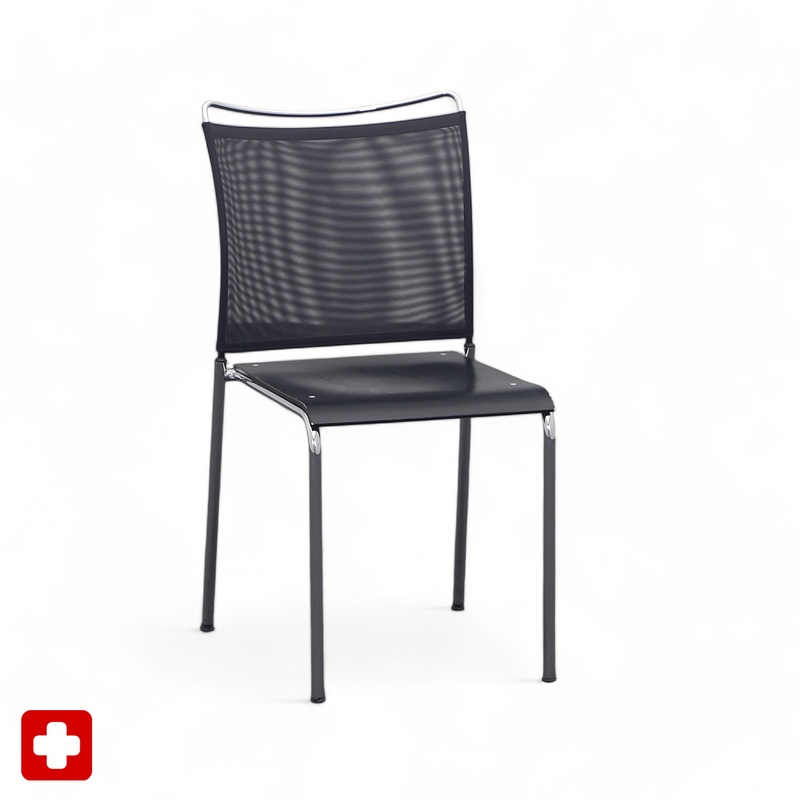 Image of Bistro chair Satu Dietiker Switzerland Black/Chrome-plated without armrests, Normal used - Perfect for comfortable sitting