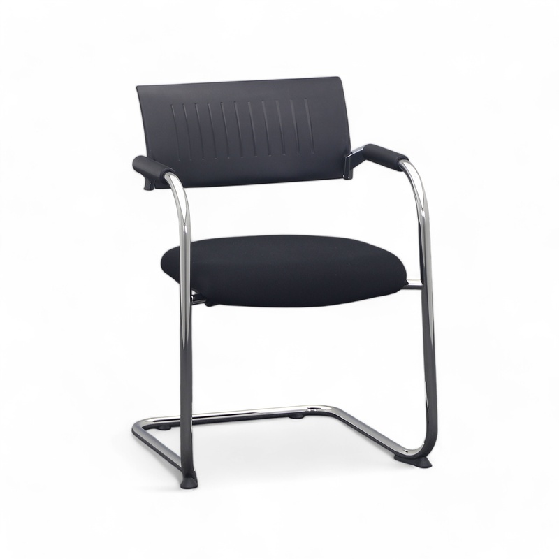 Image of Dauphin Teo 01 cantilever chair Black/Chrome-plated with fixed armrests, Free swinging, Good - Perfect for visitors and guests