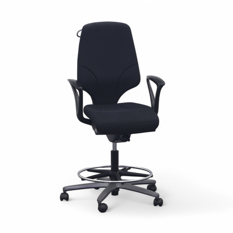 Image of Giroflex 64 office high chair with clothes hanger with fixed armrests, Black/Anthracite, Normal used, Ergonomic chair - ideal for flexible working