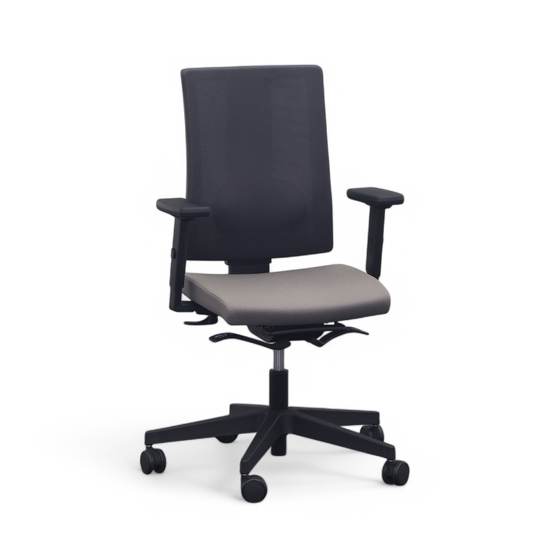 Image of Bene Piuro office chair with mesh backrest with 4D armrests, Gray/Black, Good, Ergonomic chair - ideal for flexible working