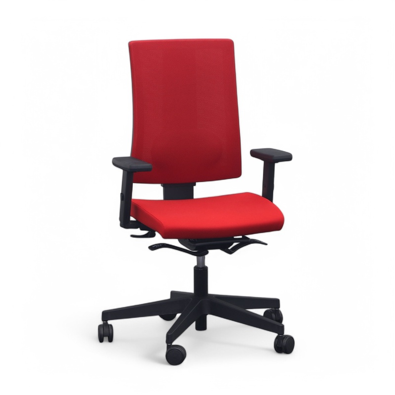 Image of Bene Piuro office chair with mesh backrest with 4D armrests, Red/Black, Good, Ergonomic chair - ideal for flexible working