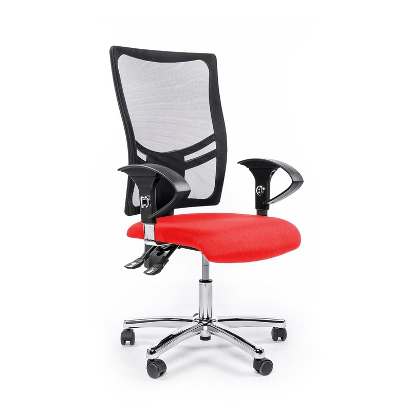 Image of Office chair Topstar Net Point 10 with 1D armrests, Red/Chrome-plated, New, Ergonomic chair - ideal for flexible working