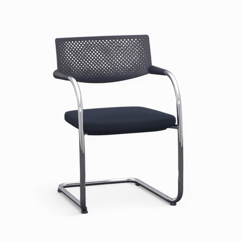 Image of Cantilever Vitra visavis Black/Chrome-plated with fixed armrests, Free swinging, Good - Perfect for visitors and guests