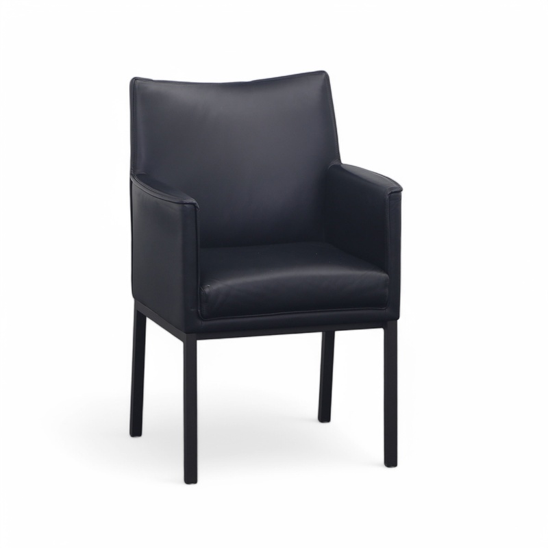 Image of Wittmann Sedan leather conference chair Black/Black with fixed armrests, Heavily used - Perfect for office and reception