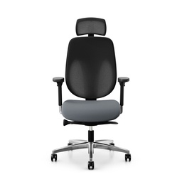 Bürostuhl Giroflex 353 (mit Netz-Rückenlehne, Grau, mit Kopfstütze, Verchromt)