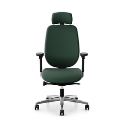 Bürostuhl Giroflex 353 (mit Polster-Rückenlehne, Dunkelgrün, mit Kopfstütze, Verchromt)