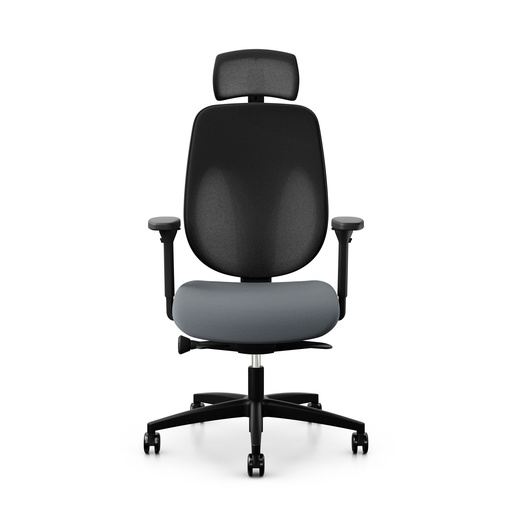 Bürostuhl Giroflex 353 (mit Netz-Rückenlehne, Grau, mit Kopfstütze, Schwarz)