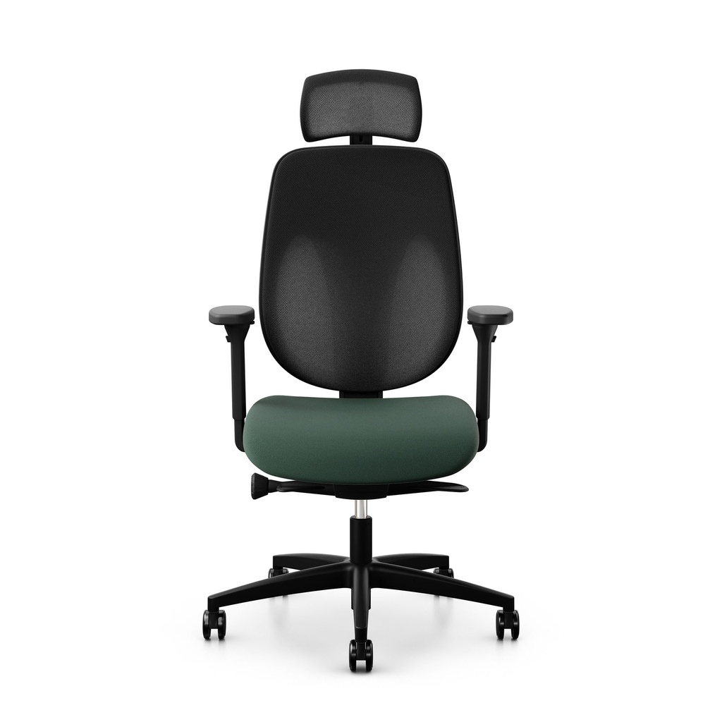 Bürostuhl Giroflex 353 (mit Netz-Rückenlehne, Dunkelgrün, mit Kopfstütze, Schwarz)