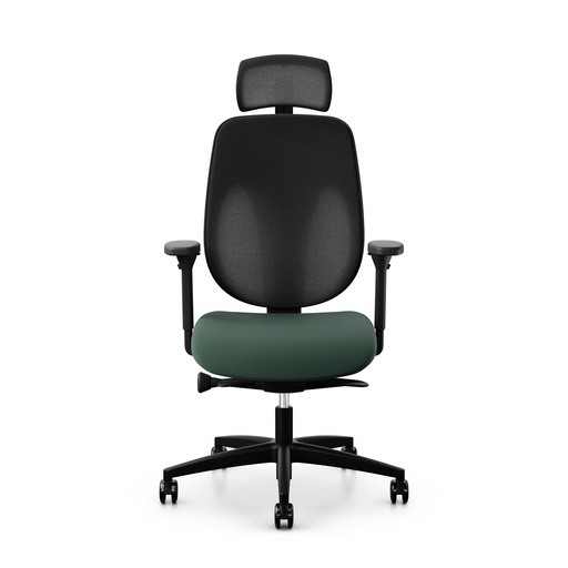 Bürostuhl Giroflex 353 (mit Netz-Rückenlehne, Dunkelgrün, mit Kopfstütze, Schwarz)