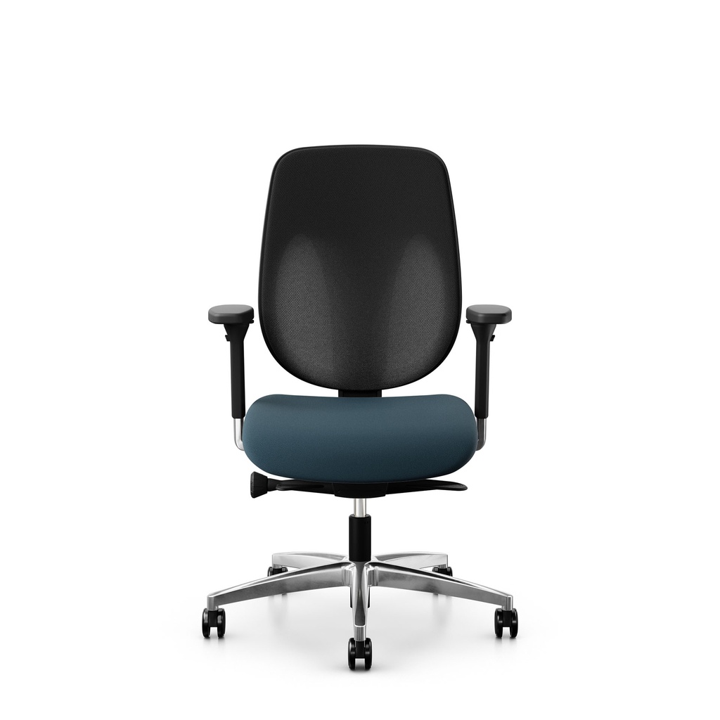 Bürostuhl Giroflex 353 (mit Netz-Rückenlehne, Blau, ohne Kopfstütze, Verchromt)
